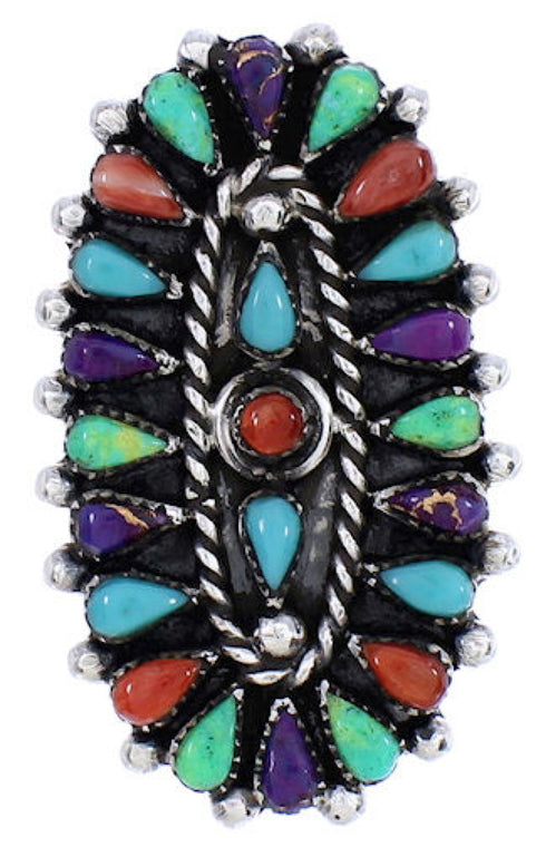 Sterling Silver Needlepoint Multicolor Jewelry Ring Size 6-1/4 YX35239